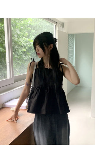 Pocon Shirring Ribbon String Corset Sleeveless Blouse