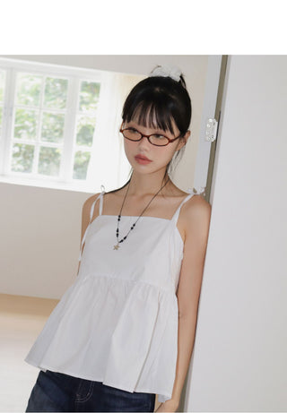Pocon Shirring Ribbon String Corset Sleeveless Blouse