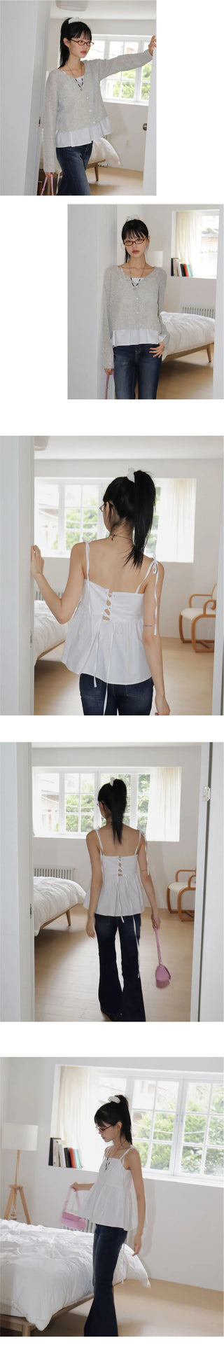 Pocon Shirring Ribbon String Corset Sleeveless Blouse