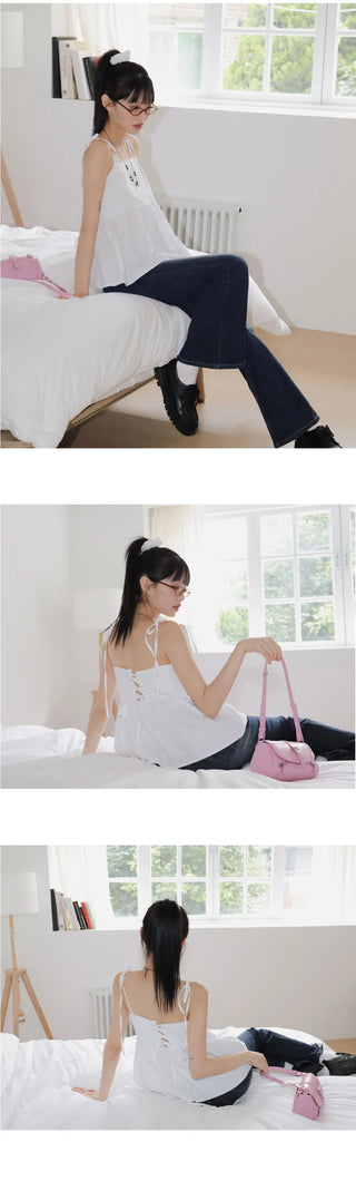 Pocon Shirring Ribbon String Corset Sleeveless Blouse