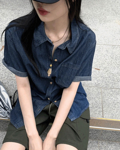 Puzzle Boxy Denim Short Sleeve Shirt