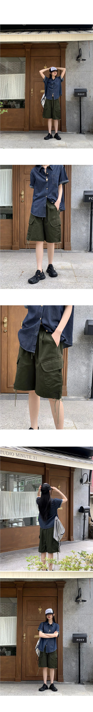 Combo cotton banding cargo half-quarter shorts Bermuda short pants