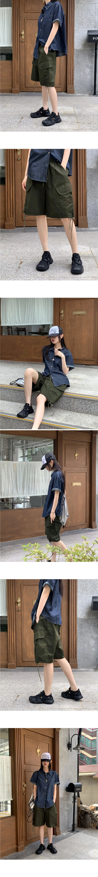 Combo cotton banding cargo half-quarter shorts Bermuda short pants
