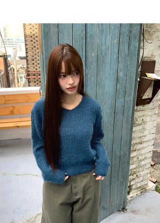 Pimin Angora V-Neck Long-Sleeve Knitwear