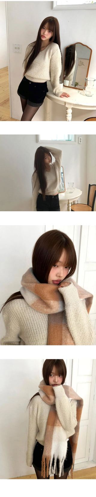 Pimin Angora V-Neck Long-Sleeve Knitwear