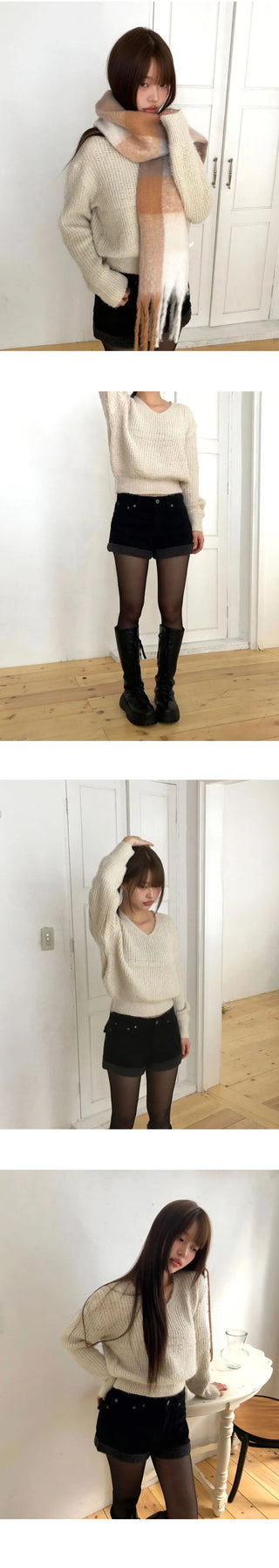 Pimin Angora V-Neck Long-Sleeve Knitwear