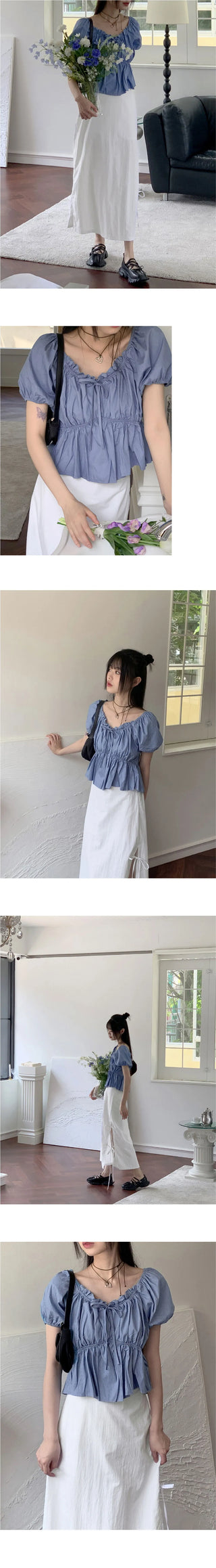 Loading Side Ribbon String Side Slit Back Banding Nylon Long Skirt