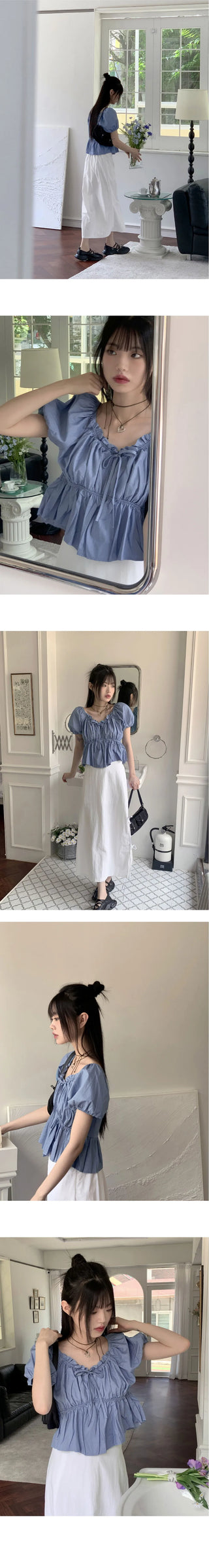 Loading Side Ribbon String Side Slit Back Banding Nylon Long Skirt