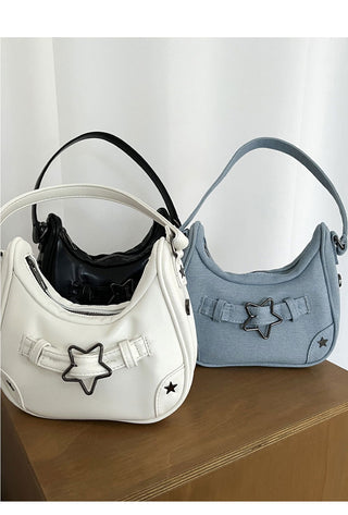 Staney Vintage Star Buckle Denim Hobo Shoulder Bag