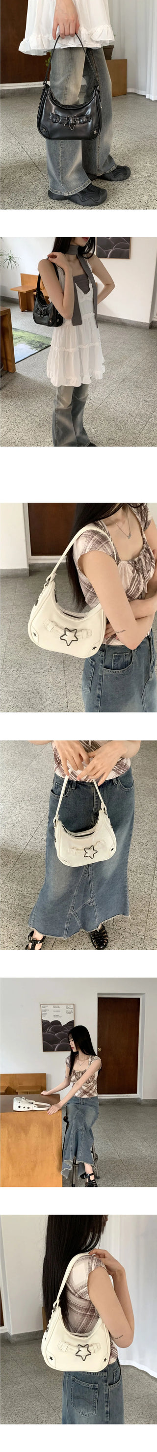 Staney Vintage Star Buckle Denim Hobo Shoulder Bag