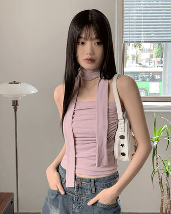 Mache Festival tie shirring cropped tube tank top