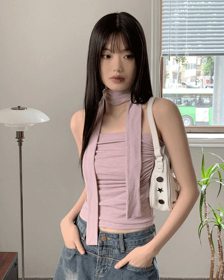 Mache Festival tie shirring cropped tube tank top