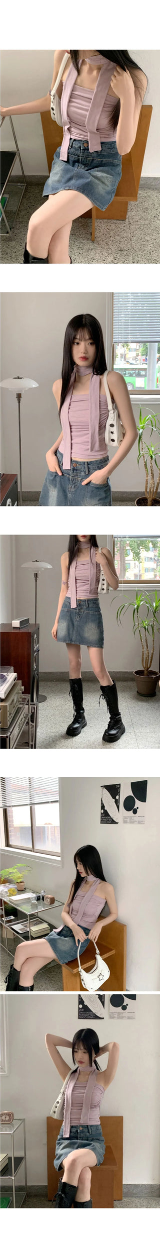 Mache Festival tie shirring cropped tube tank top