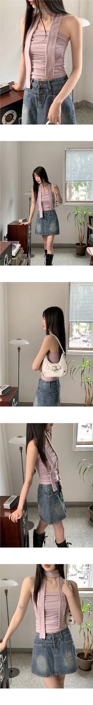 Mache Festival tie shirring cropped tube tank top