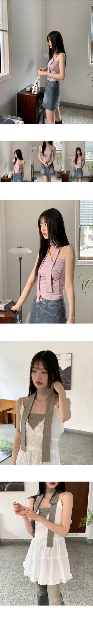 Mache Festival tie shirring cropped tube tank top