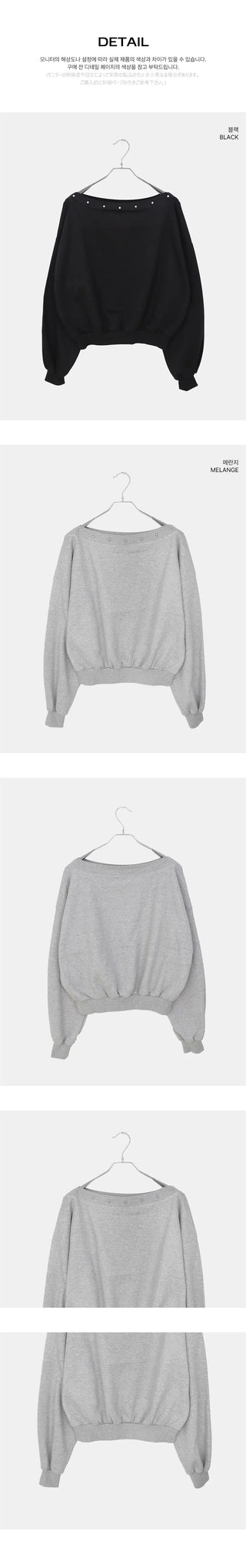 Slow-fit off-shoulder studded Fleece-lined long-sleeved Sweatshirt