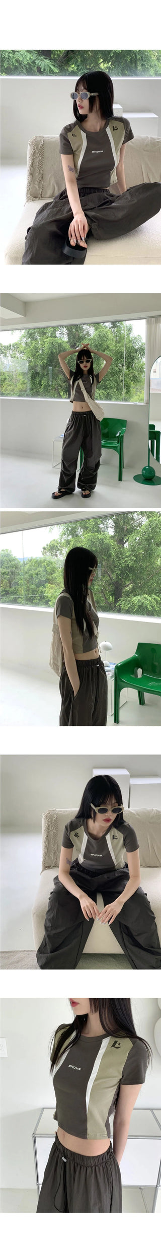Enver Sporty Color Round Cropped Short Sleeve T-shirt