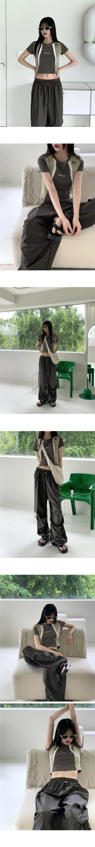 Enver Sporty Color Round Cropped Short Sleeve T-shirt