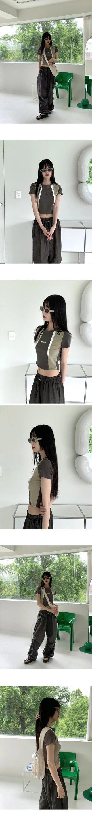 Enver Sporty Color Round Cropped Short Sleeve T-shirt
