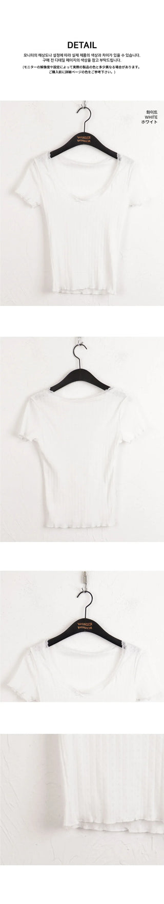 Hubble Vintage Ribbon Punching Lace Wave Crop Short Sleeve T-shirt