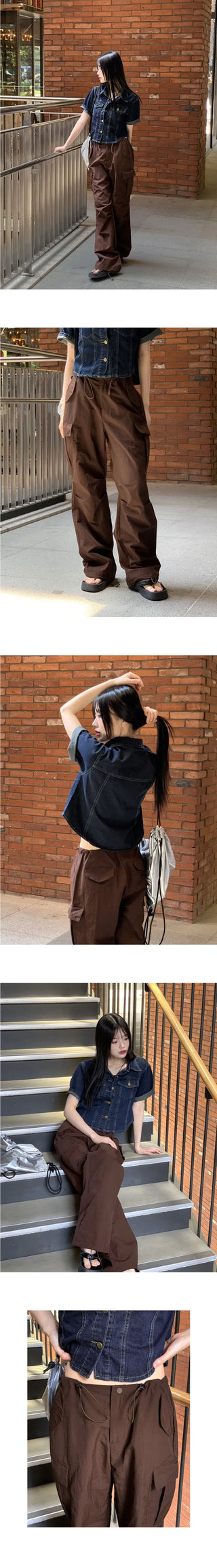 Kanter shirring cargo two-way joggers