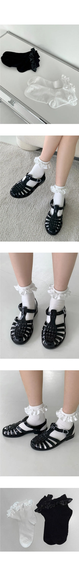 Topu ruffle lace cotton ankle socks