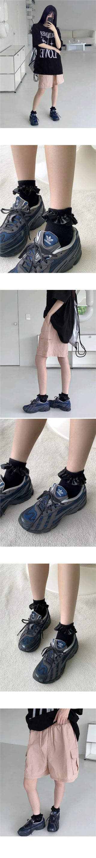 Topu ruffle lace cotton ankle socks