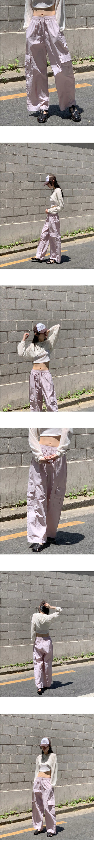 Shio Summer Crispy Banding Pocket Wide Cargo Pants