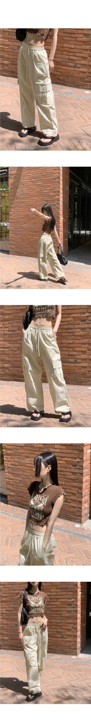 Shio Summer Crispy Banding Pocket Wide Cargo Pants