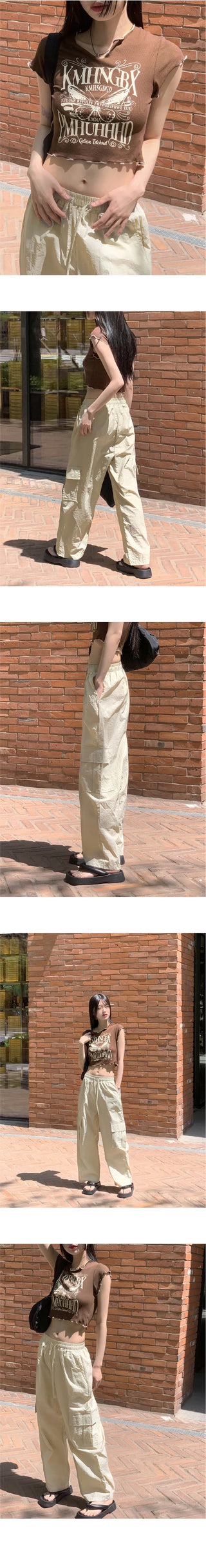 Shio Summer Crispy Banding Pocket Wide Cargo Pants