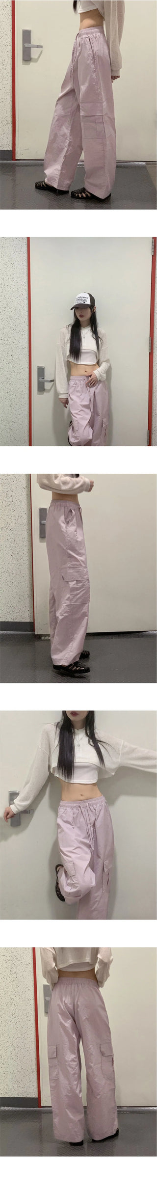 Shio Summer Crispy Banding Pocket Wide Cargo Pants