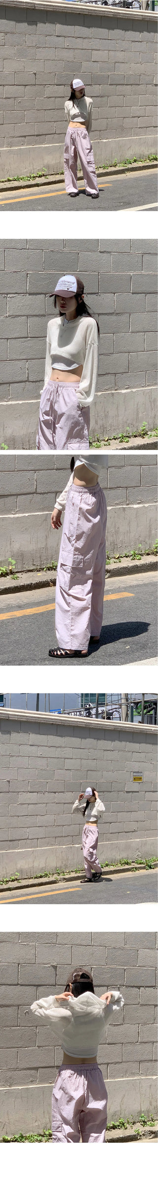 Shio Summer Crispy Banding Pocket Wide Cargo Pants