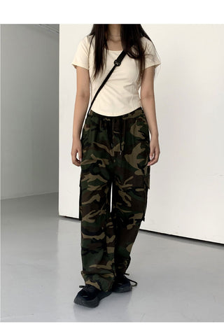 Pockel Hip Camo Military Banding Wide Cargo Pants
