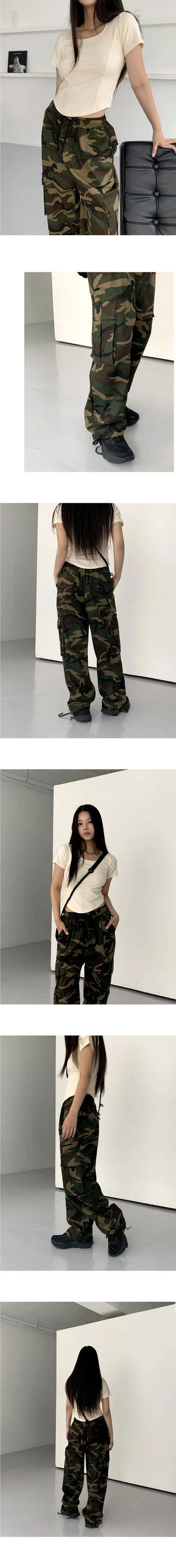 Pockel Hip Camo Military Banding Wide Cargo Pants