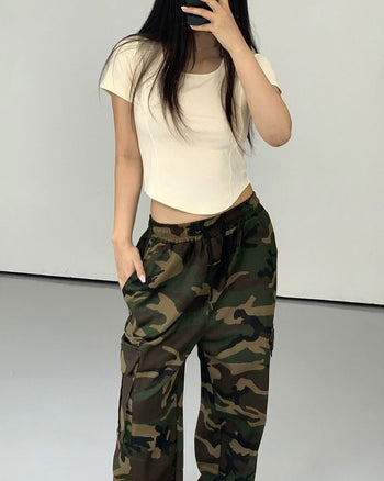 Pockel Hip Camo Military Banding Wide Cargo Pants