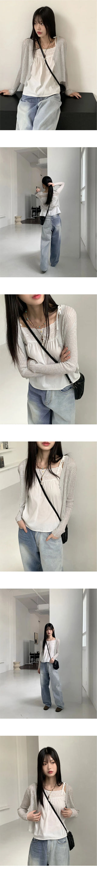 Lumming Summer See-Through One-Button Crop Long Sleeve Cardigan