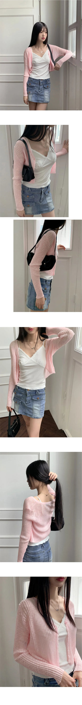 Lumming Summer See-Through One-Button Crop Long Sleeve Cardigan