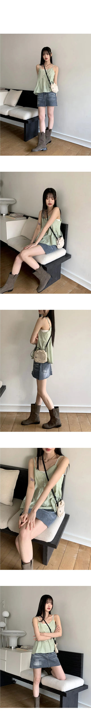 Curving Vintage V- V-Neck Button Lace Strap Adjustable Sleeveless