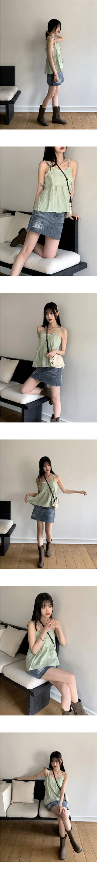 Curving Vintage V- V-Neck Button Lace Strap Adjustable Sleeveless