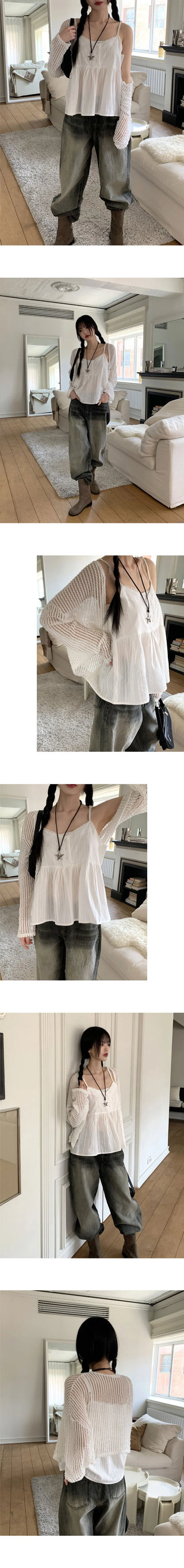 Curving Vintage V- V-Neck Button Lace Strap Adjustable Sleeveless