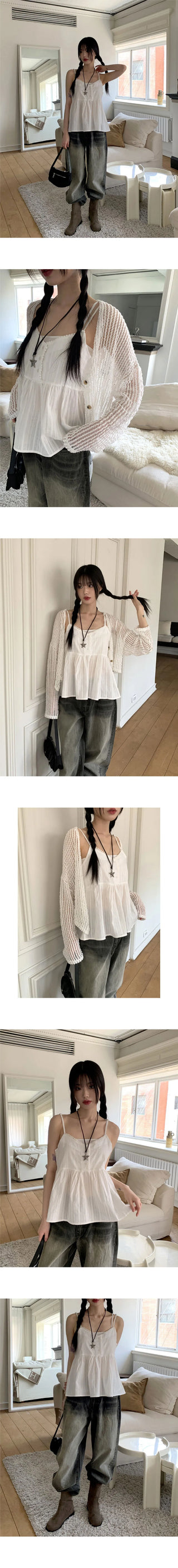 Curving Vintage V- V-Neck Button Lace Strap Adjustable Sleeveless