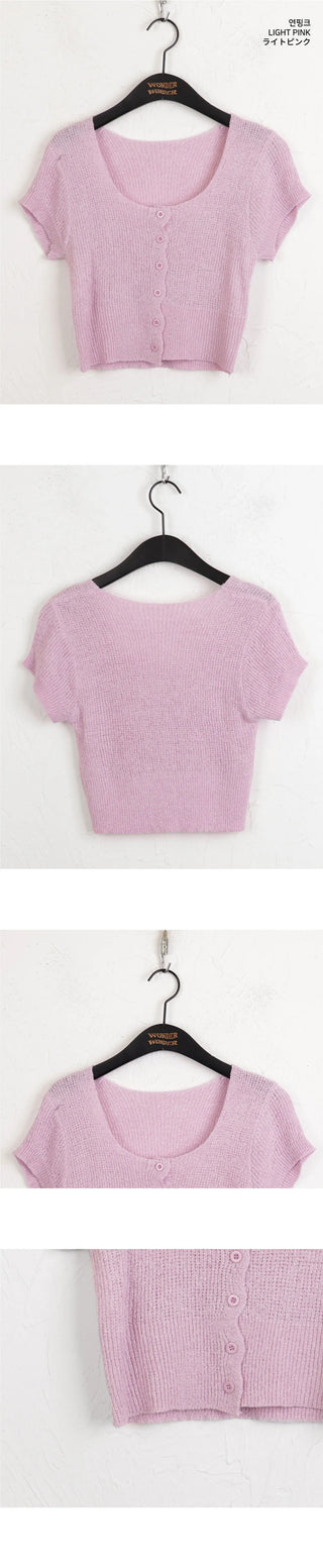 Blair Bookle Button Square Crop Short Sleeve Cardigan