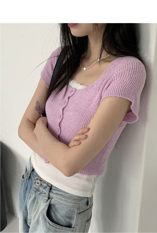 Blair Bookle Button Square Crop Short Sleeve Cardigan