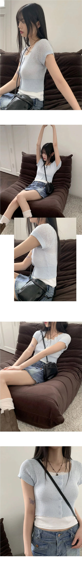 Blair Bookle Button Square Crop Short Sleeve Cardigan