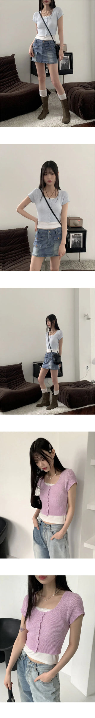 Blair Bookle Button Square Crop Short Sleeve Cardigan