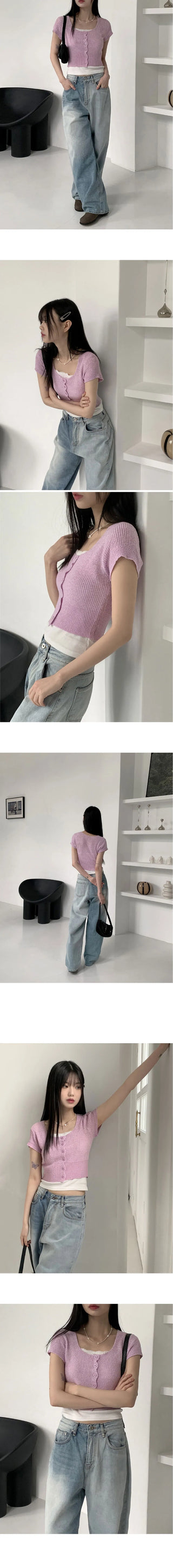Blair Bookle Button Square Crop Short Sleeve Cardigan