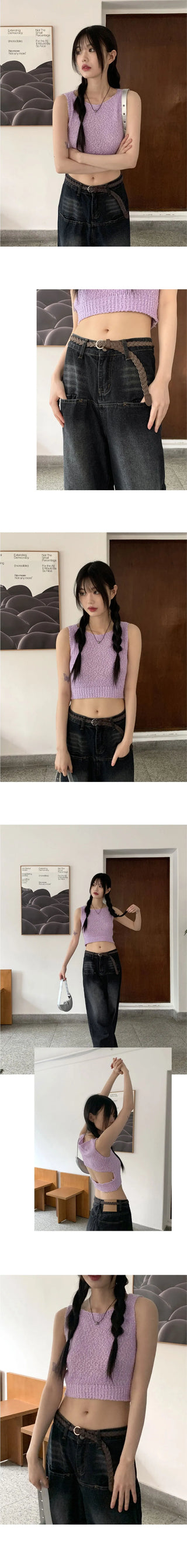 Moline Inverted Backless Split Knitwear Crop Vest Sleeveless