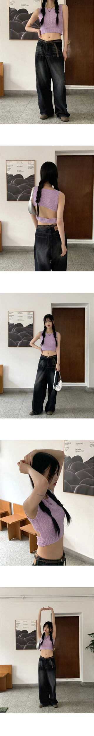 Moline Inverted Backless Split Knitwear Crop Vest Sleeveless
