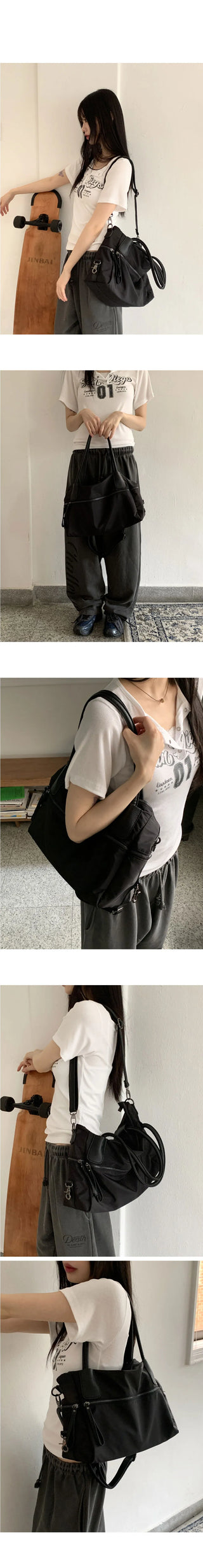 Nuts big zip pocket black shoulder bag