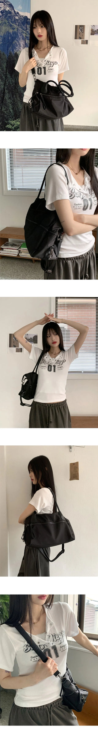 Nuts big zip pocket black shoulder bag